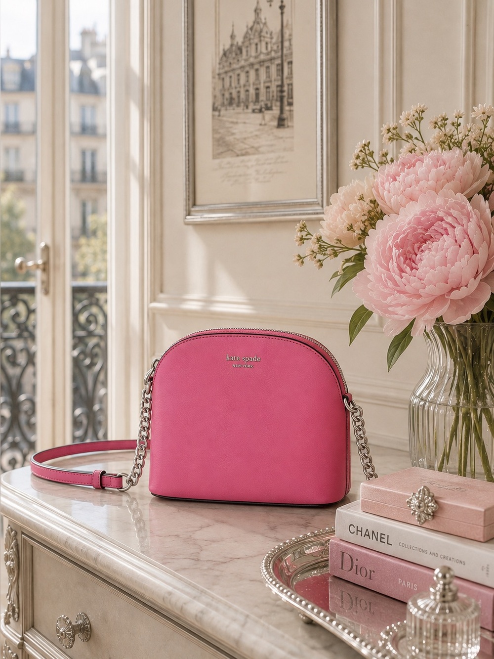 Kate Spade Sylvia Dome Crossbody in Rococo Pink Crossgrain Leather